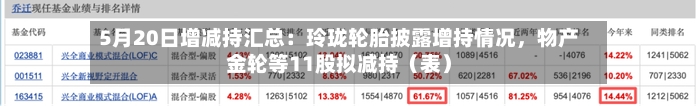 5月20日增减持汇总:玲珑轮胎披露增持情况,物产金轮等11股拟减持(表)